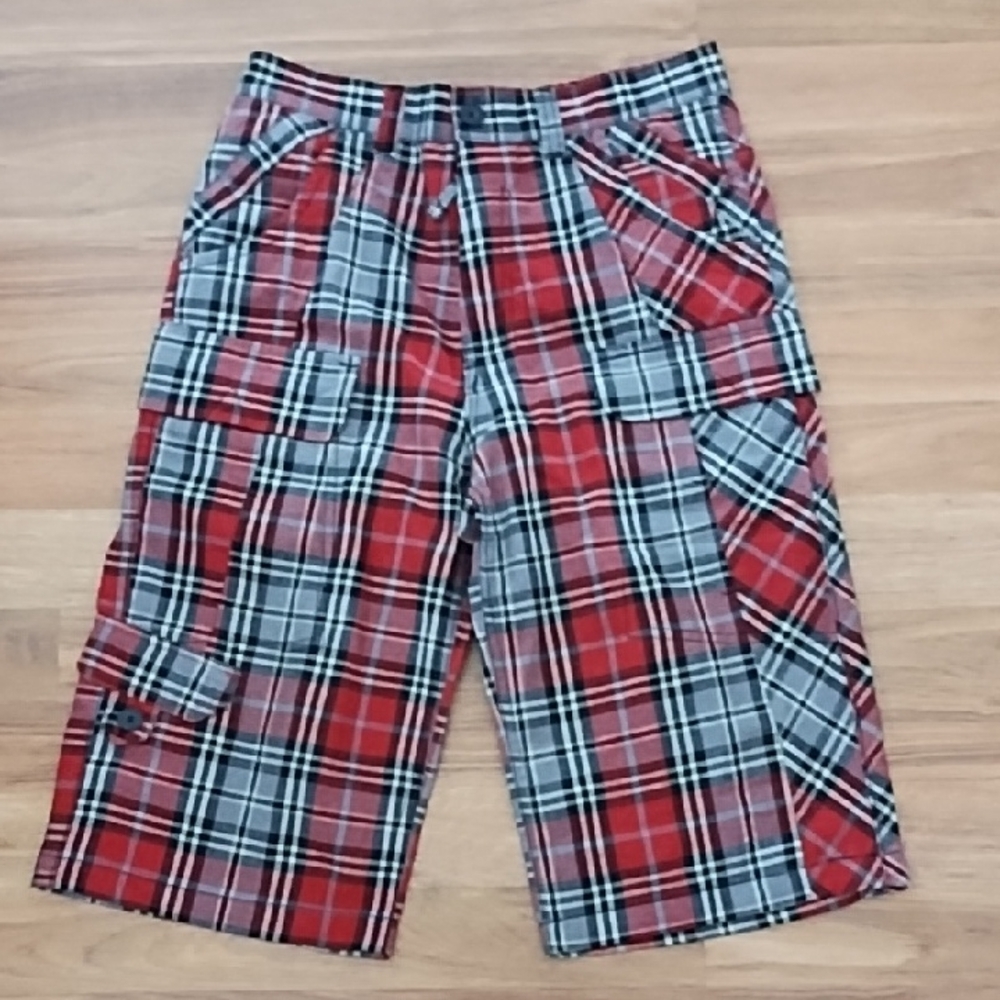 NWOT Plaid Cargo Bermuda Shorts - Red and Black